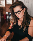 Raleigh Blue Light Blockers in fire tortoise, lifestyle photo