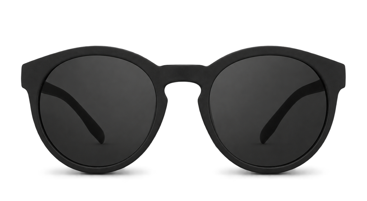 Penn Sunglasses in glossy black frame black lens, overhead view #color_black-frame-black-lens