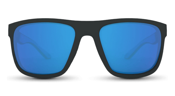 Islamorada Fishing Sunglasses in soft touch black frame ice blue mirror lens, front view #color_soft-touch-black-frame-ice-blue-mirror-lens