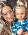 Seaport Blue Light Blockers in clear, lifestyle photo 