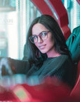 Cambridge XL Blue Light Blockers in red tortoise, lifestyle photo 