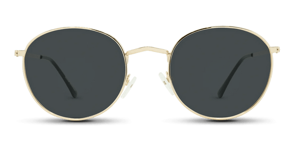 Greenwich Sunglasses in gold metal frame black lens, front view #color_gold-metal-frame-black-lens
