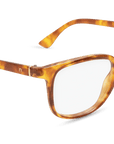 Quincy Blue Light Blockers in honey tortoise, angled view 