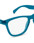 Seaport Blue Light Blockers in transparent blue, angled view 