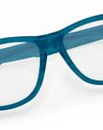 Seaport Blue Light Blockers in transparent blue, overhead view 